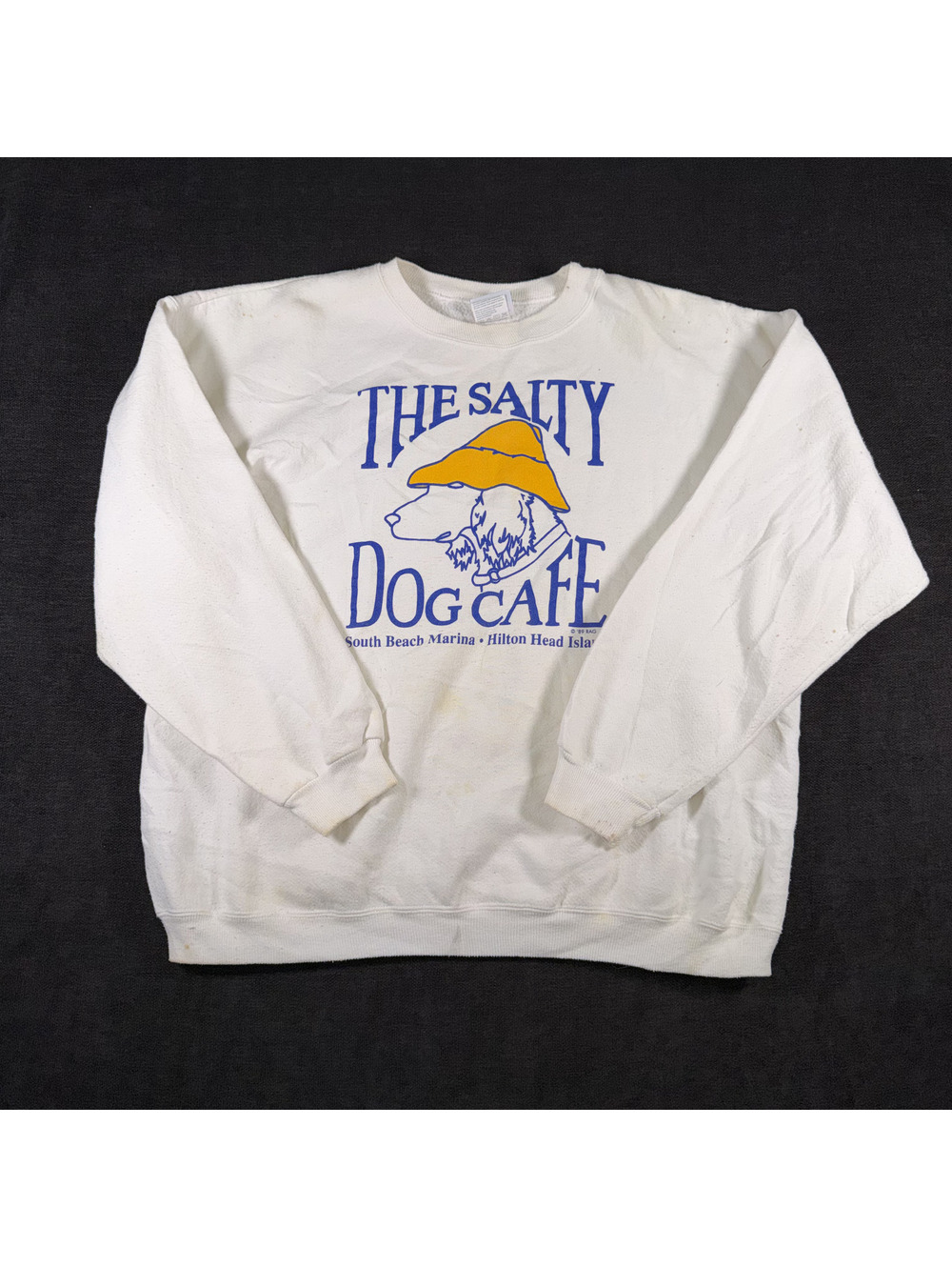 Hanes Heavyweight The Salty Dog Cafe White Crewneck Sweatshirt, Large